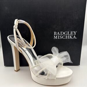 Badgley Mischka Sophie Platform Sandal Womens 9 Block Stiletto Tulle Bow Buckle